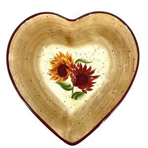 Pfaltzgraff Evening Sun Hand Painted Heart Shaped Serving Dish Bowl Sunflower